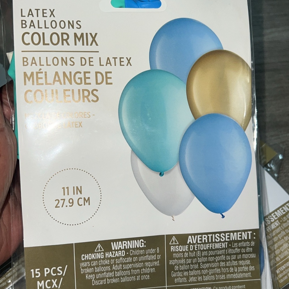 Color Mix Latex Balloons - Blue, Gold, White